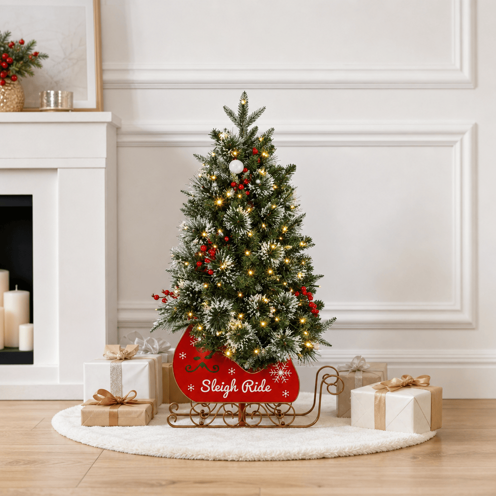 3' Green Flocked Tabletop Christmas Tree with 78 Warm White LED Lights