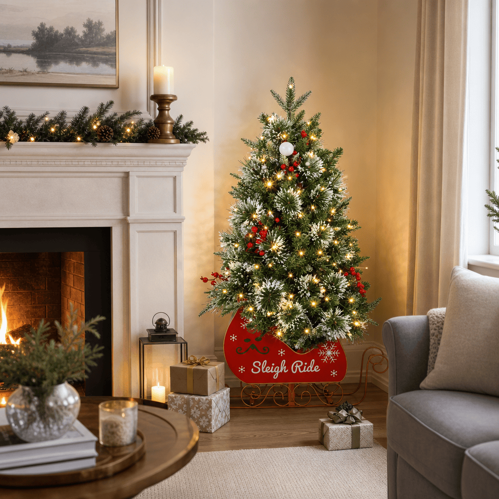 3' Green Flocked Tabletop Christmas Tree with 78 Warm White LED Lights