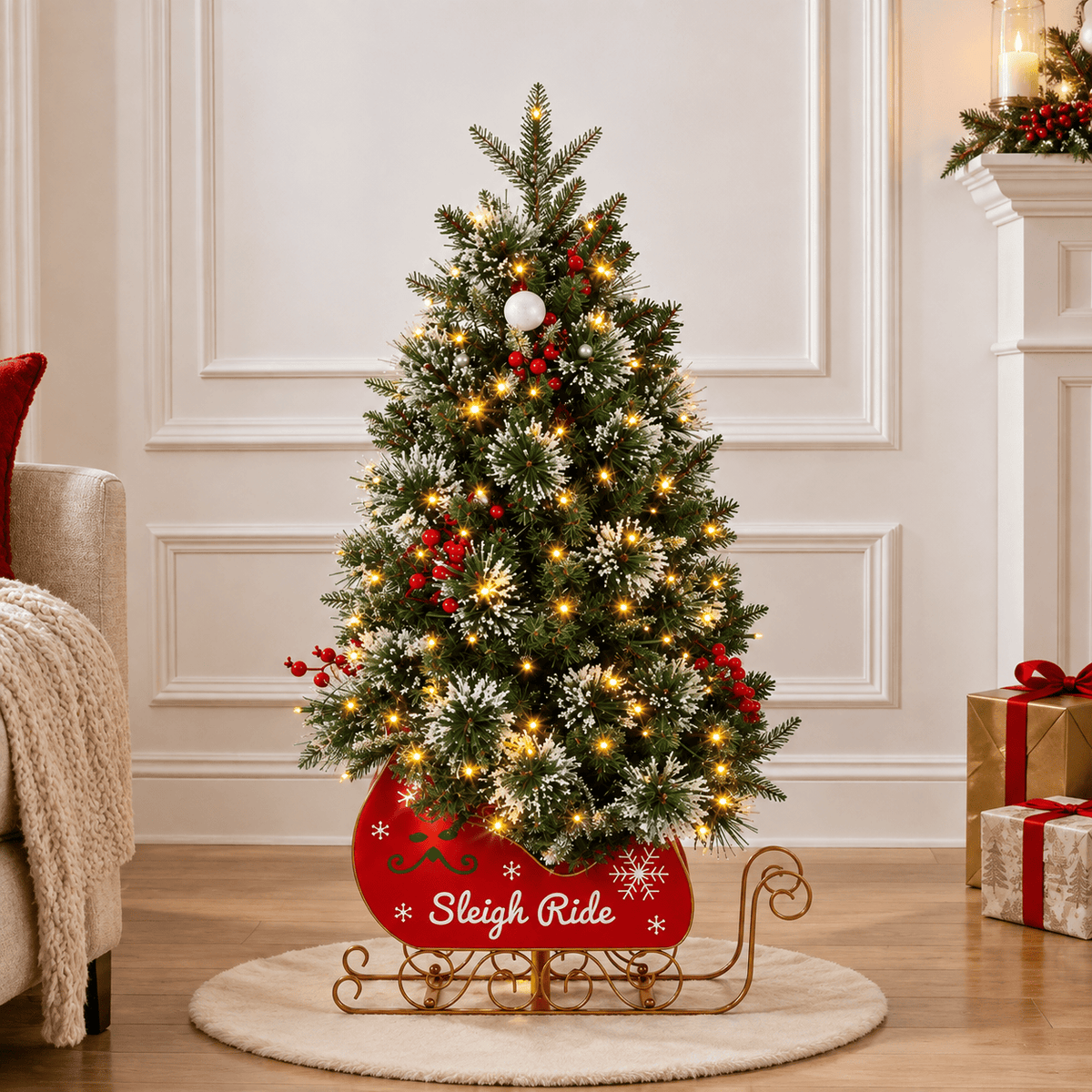 3' Green Flocked Tabletop Christmas Tree with 78 Warm White LED Lights