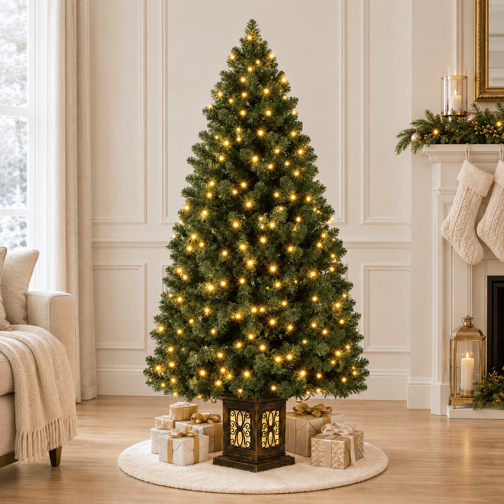 4.5' Green Artificial Christmas Tree, Pre-Lit 300 LED, Urn Base