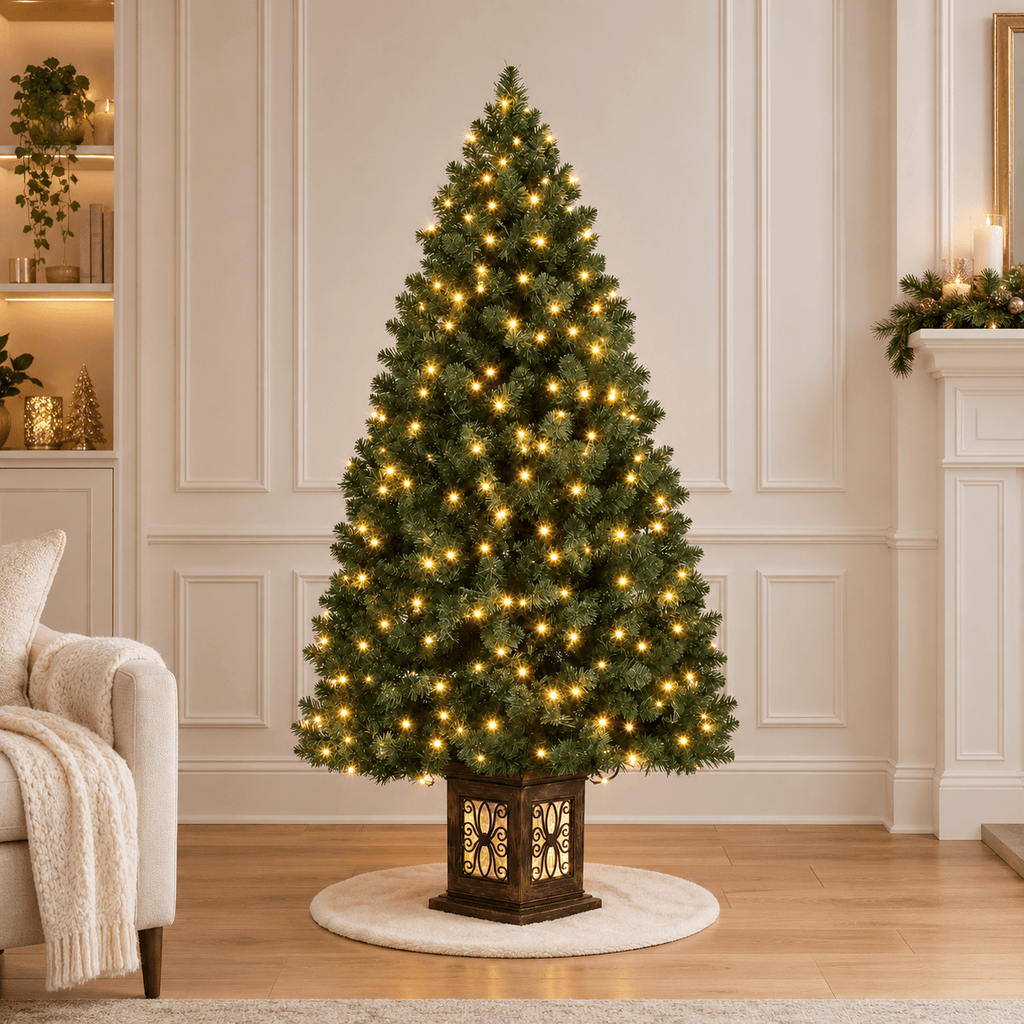4.5' Green Artificial Christmas Tree, Pre-Lit 300 LED, Urn Base