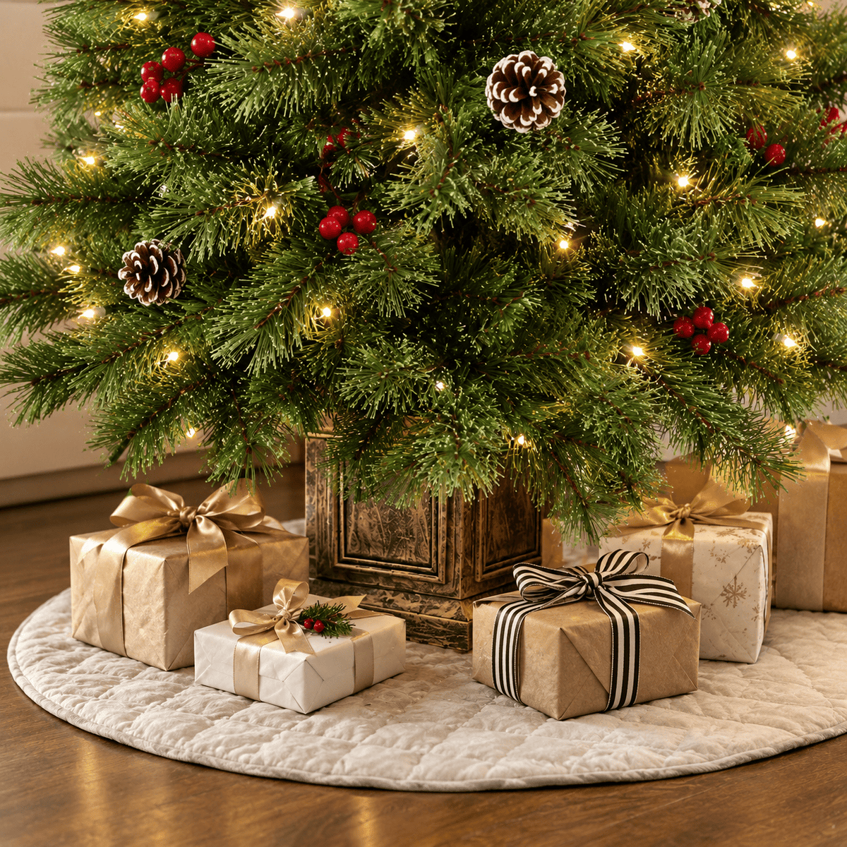 4ft Pre-Lit Artificial Pine Christmas Tree with LED Lights & Remote