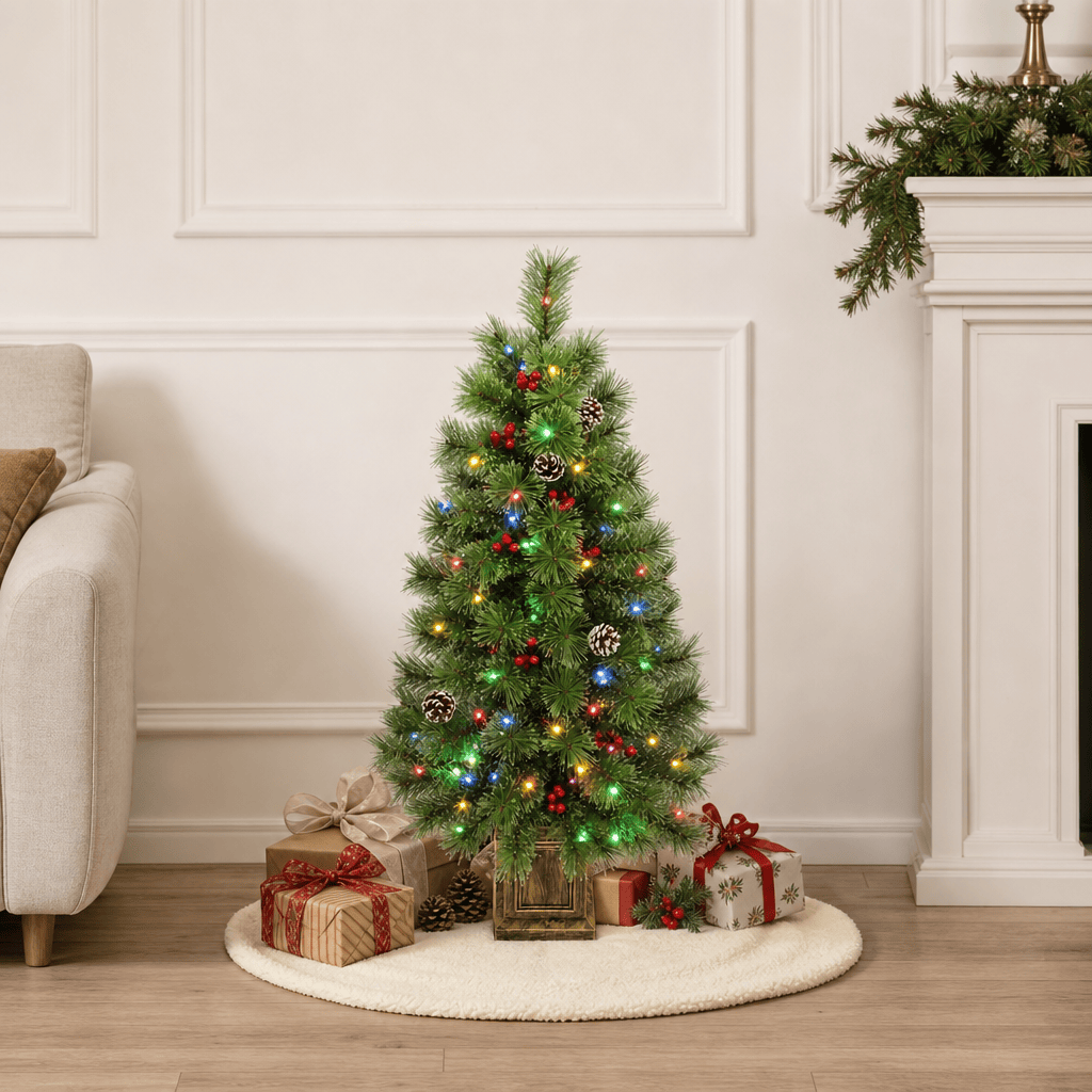 4ft Pre-Lit Artificial Pine Christmas Tree with LED Lights & Remote