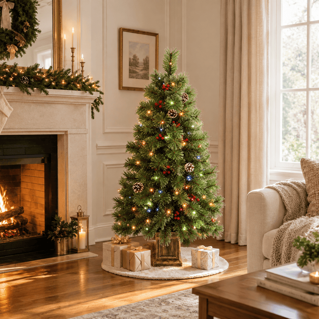 4ft Pre-Lit Artificial Pine Christmas Tree with LED Lights & Remote