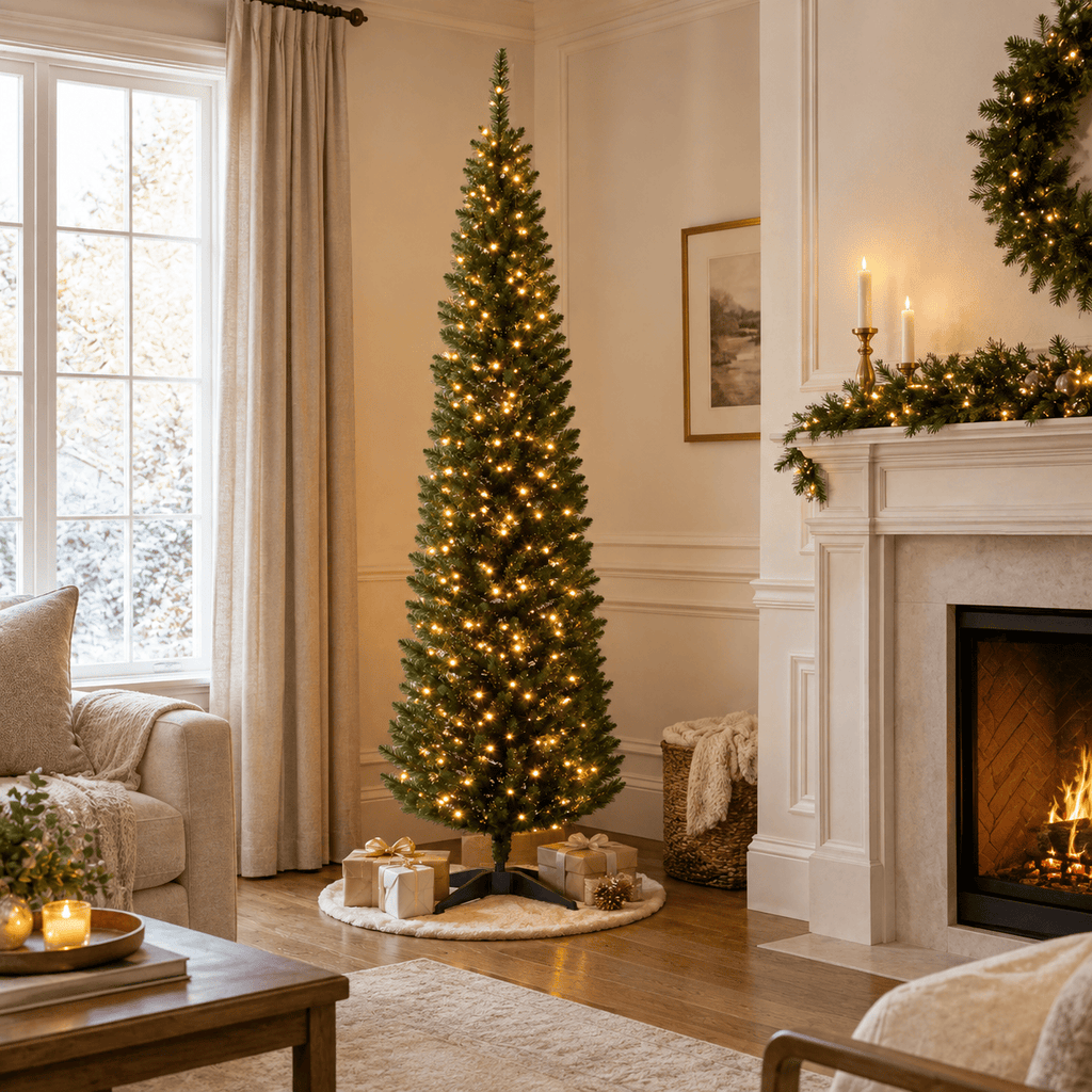 5' Green Pencil Christmas Tree with 110 LED Lights, Slim Design