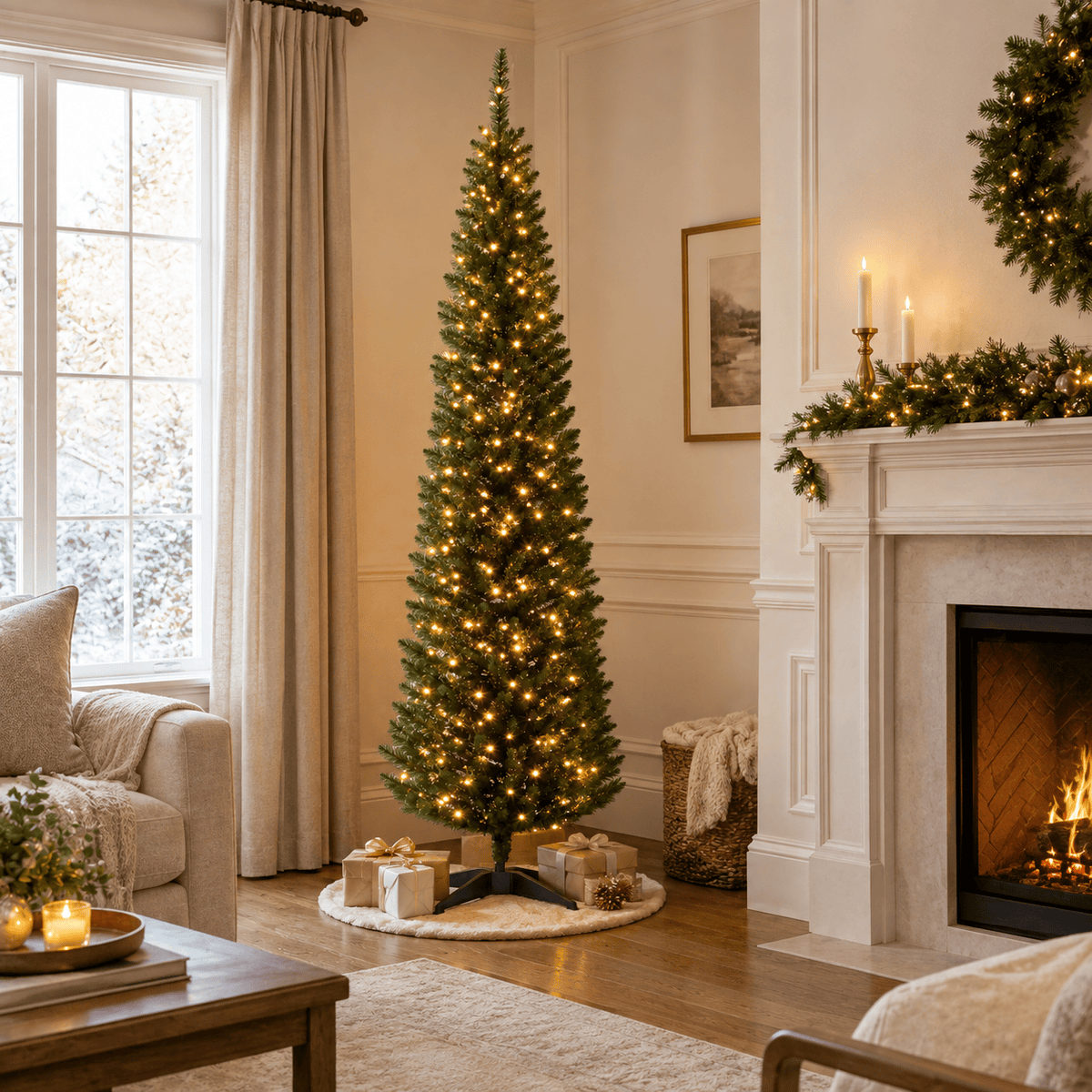5' Green Pencil Christmas Tree with 110 LED Lights, Slim Design