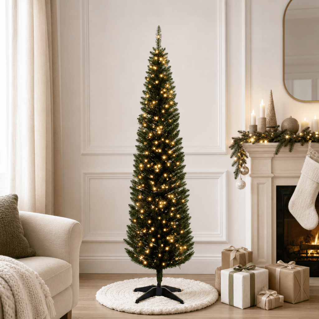 5' Green Pencil Christmas Tree with 110 LED Lights, Slim Design