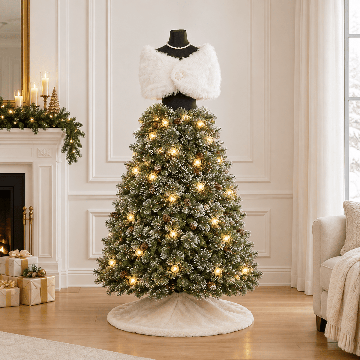 5' Green Pre-Lit Mannequin Christmas Tree with 465 Tips & LED Lights