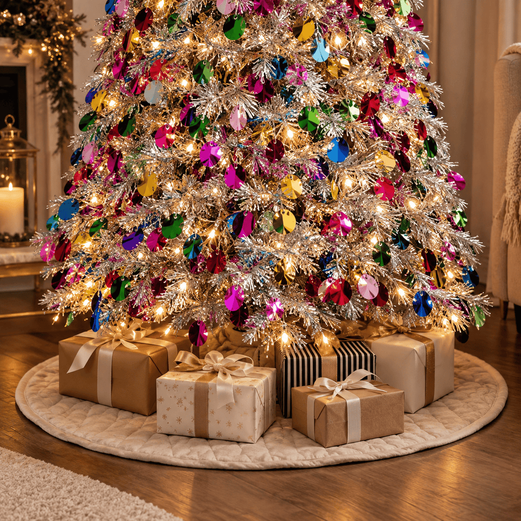 5' Silver Tinsel Christmas Tree Pre-Lit Multicolor LED Collapsible