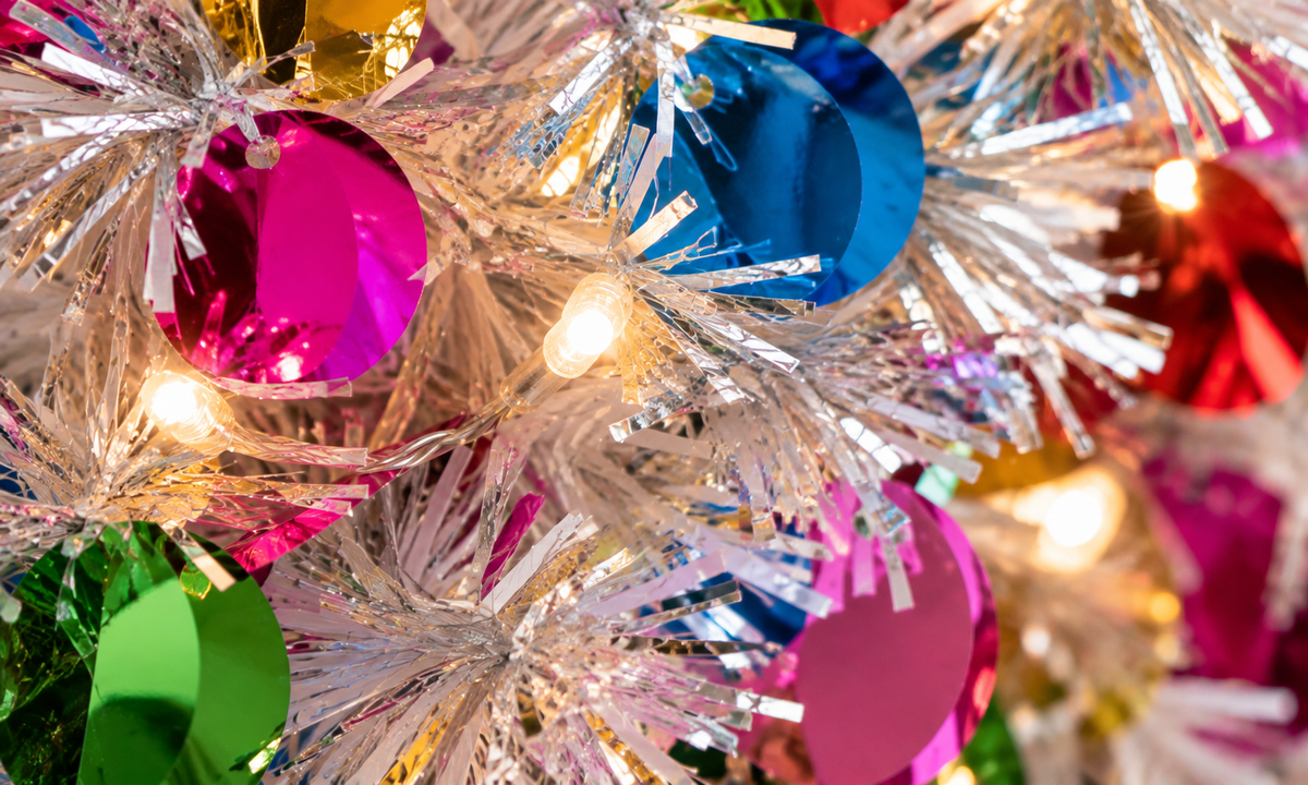 5' Silver Tinsel Christmas Tree with Multicolor LED Lights - Fullness