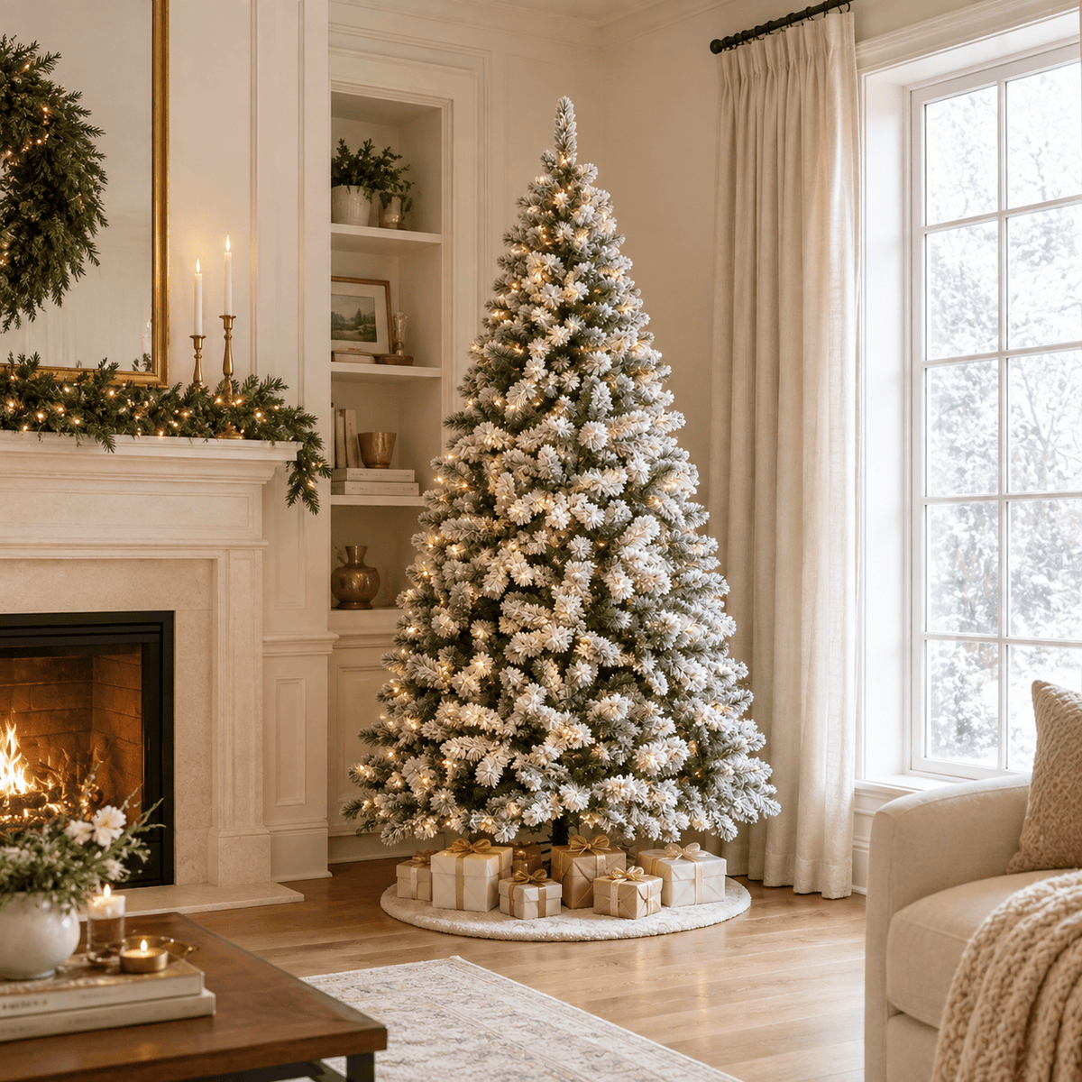 6' Flocked Artificial Fir Christmas Tree with 608 Tips, Hinged