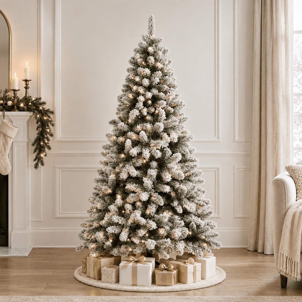6' Flocked Artificial Fir Christmas Tree with 608 Tips, Hinged