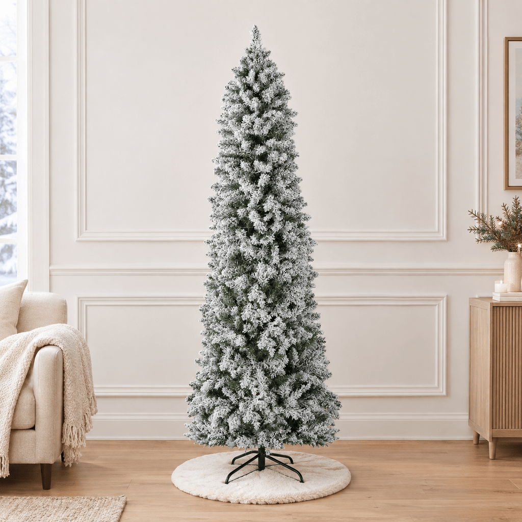 6' Flocked Slim Artificial Christmas Tree, 240 LED Lights, 635 Tips