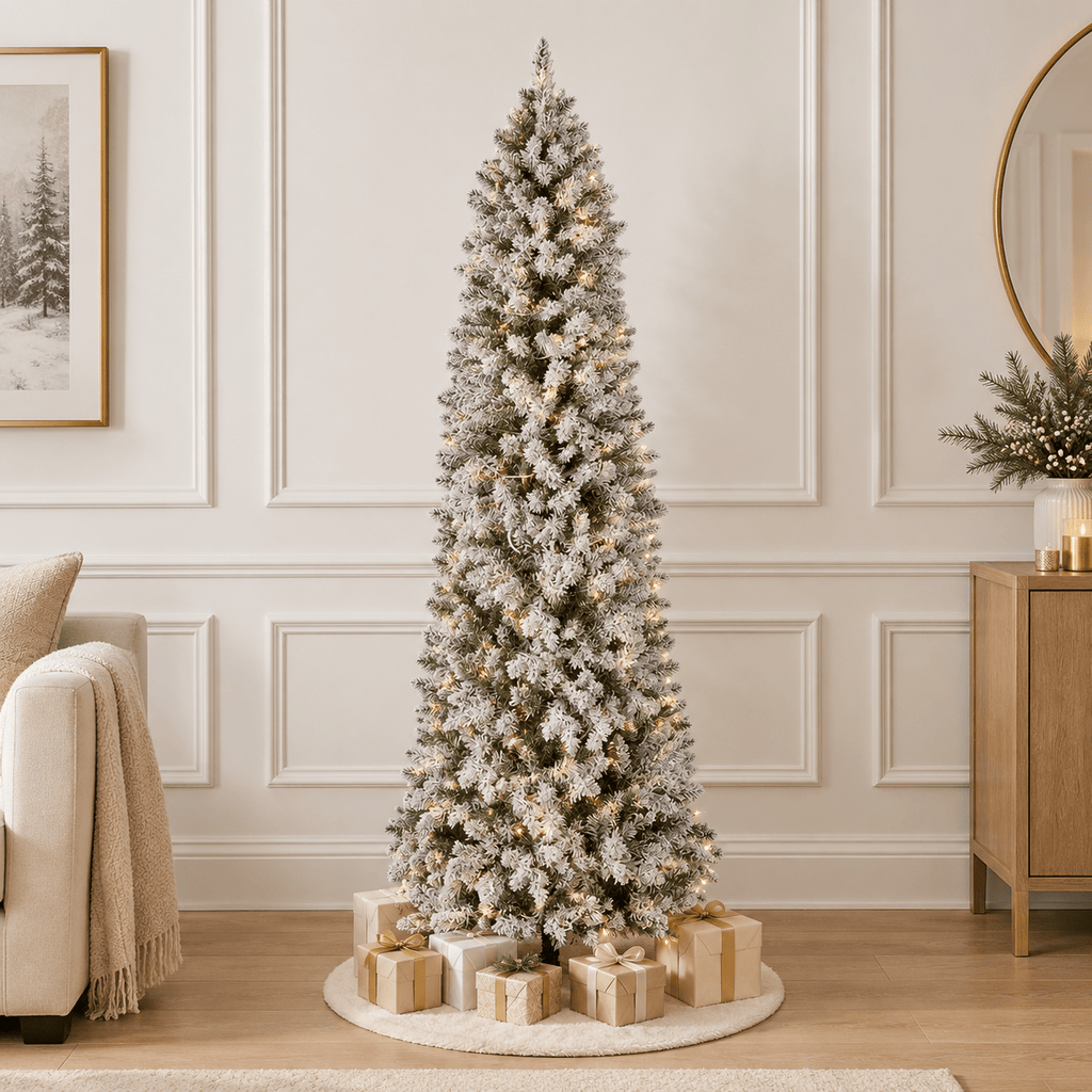6' Flocked Slim Artificial Christmas Tree, 240 LED Lights, 635 Tips