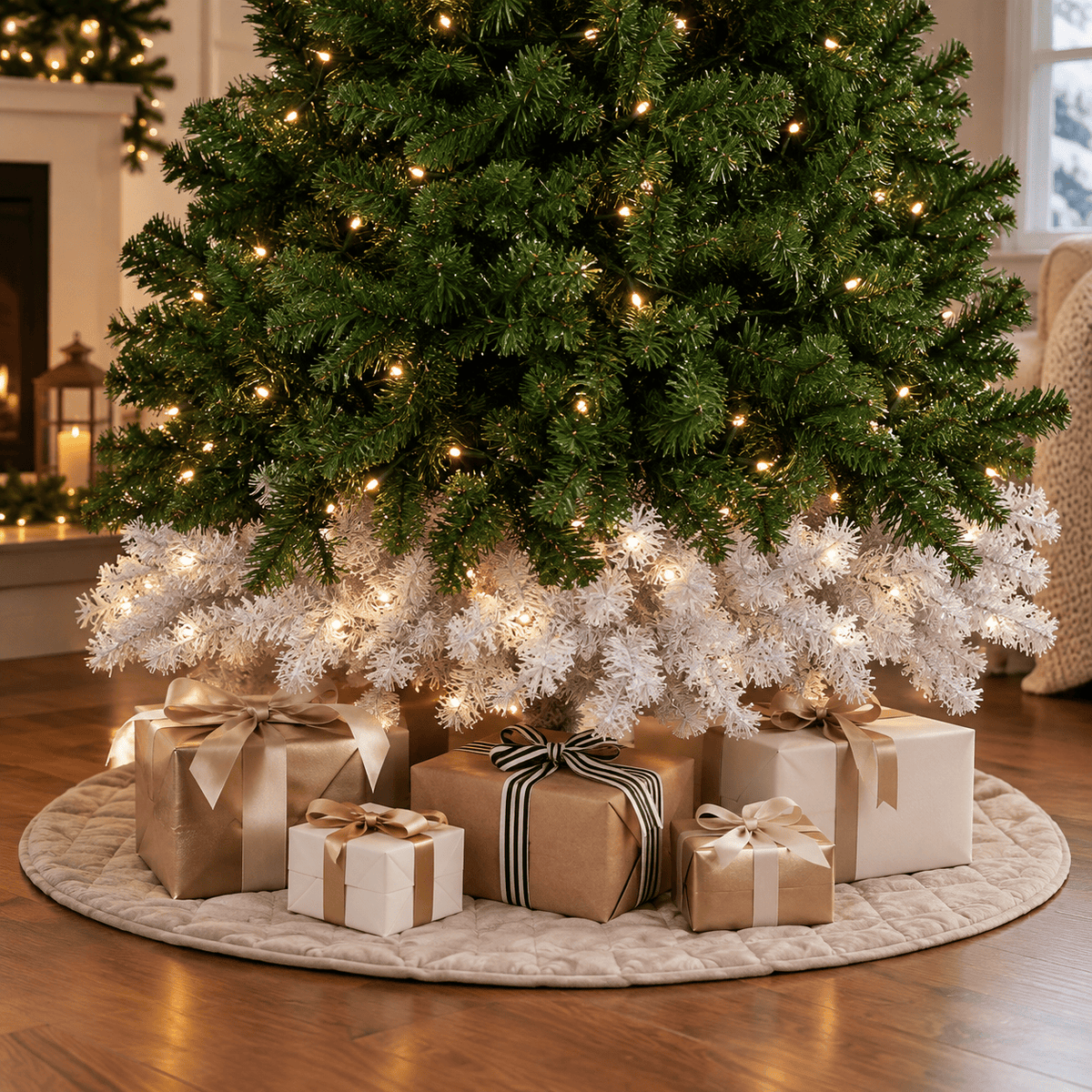 6' Green and White Bent Top Artificial Christmas Tree with 250 LED Lig