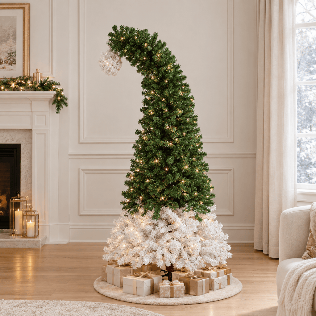 6' Green and White Bent Top Artificial Christmas Tree with 250 LED Lig