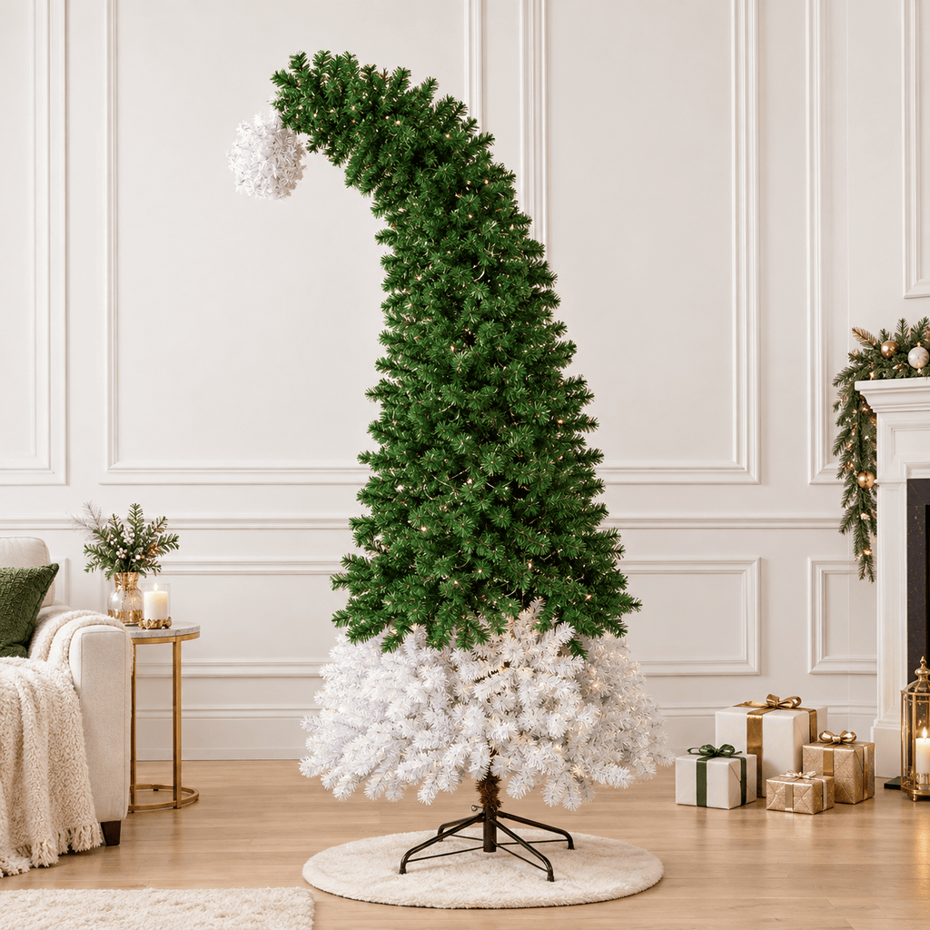 6' Green and White Bent Top Artificial Christmas Tree with 250 LED Lig