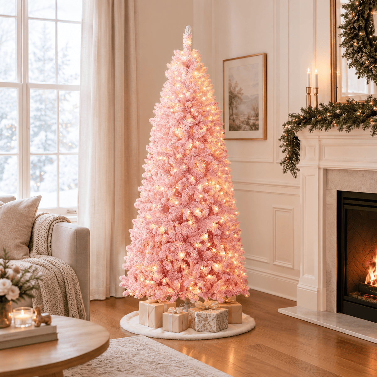 6' Pink Gradient Artificial Christmas Tree with Snow-Flocked PVC Tips