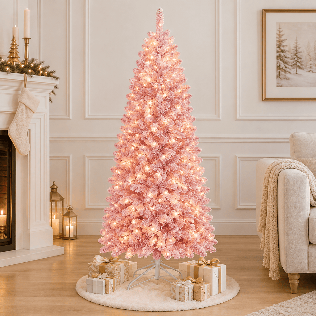 6' Pink Gradient Artificial Christmas Tree with Snow-Flocked PVC Tips