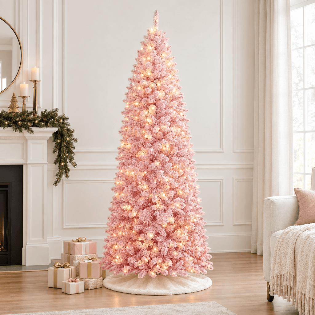 6' Pink Gradient Artificial Christmas Tree with Snow-Flocked PVC Tips