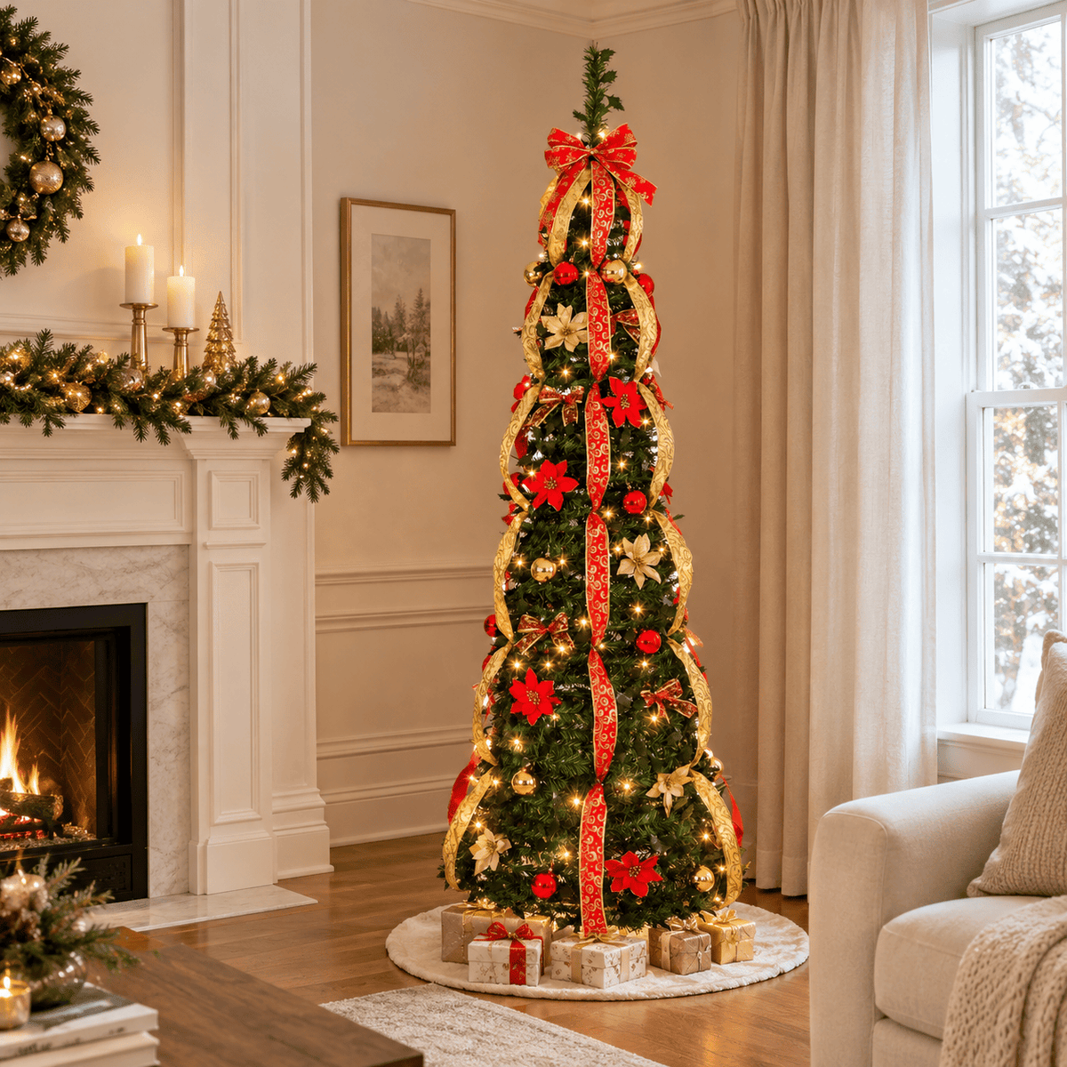 6' Pre-Decorated Pop-Up Christmas Tree with Warm LED Lights & Ornament