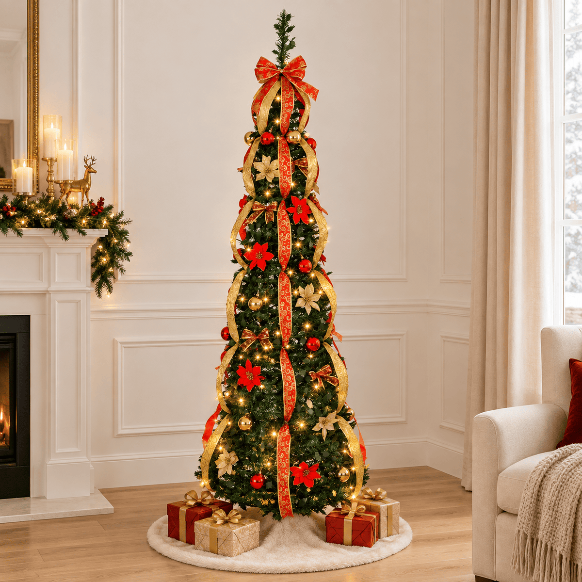 6' Pre-Decorated Pop-Up Christmas Tree with Warm LED Lights & Ornament