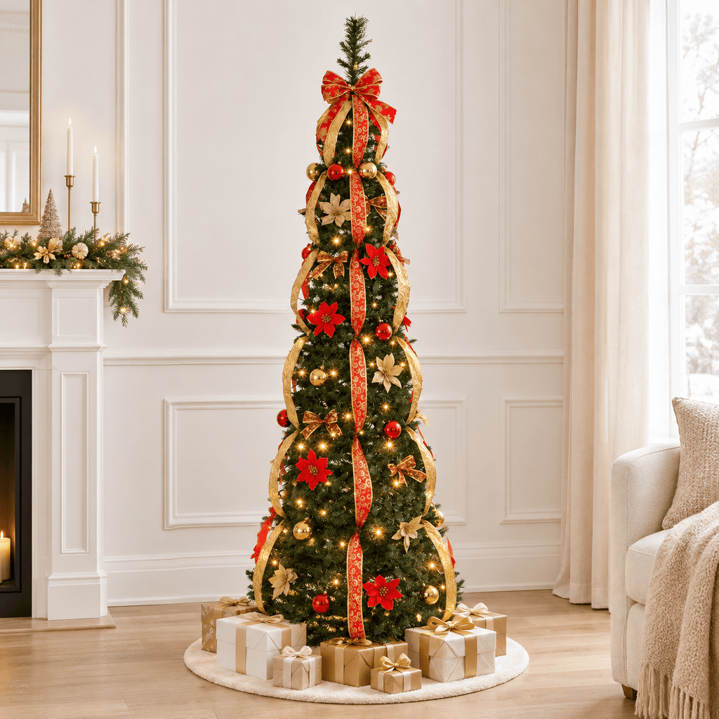 6' Pre-Decorated Pop-Up Christmas Tree with Warm LED Lights & Ornament