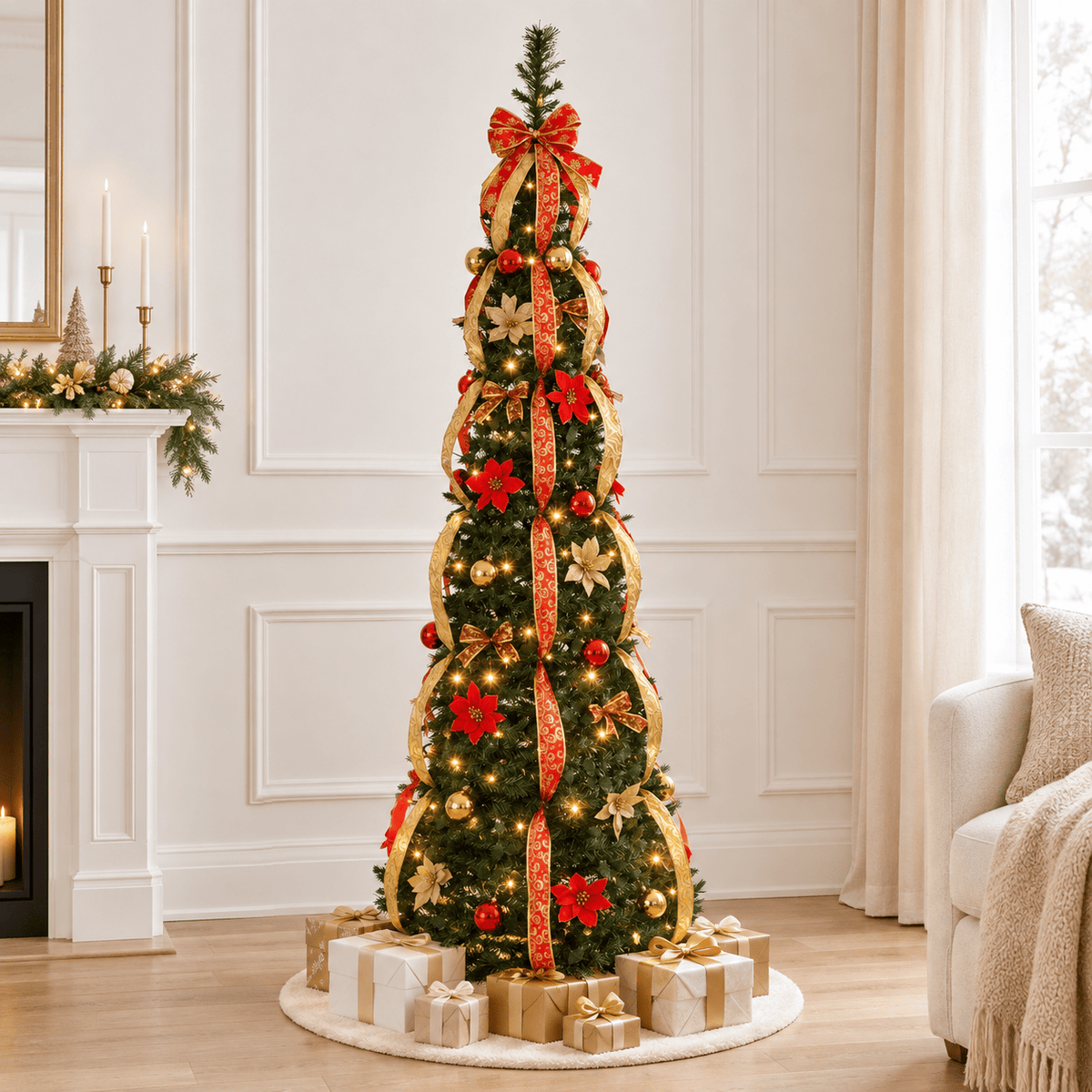 6' Pre-Decorated Pop-Up Christmas Tree with Warm LED Lights & Ornament