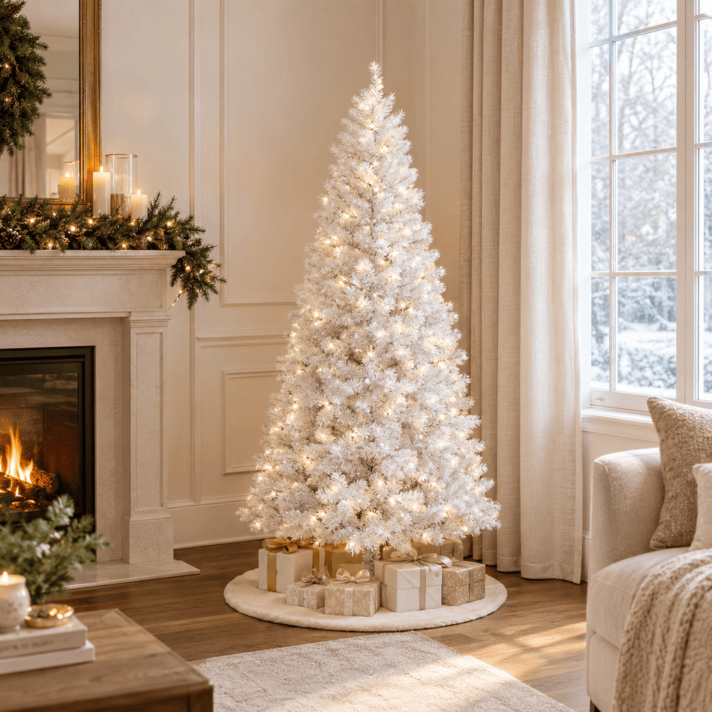 6' White Artificial Christmas Tree with 1,000 Tips, Unlit, Hinged