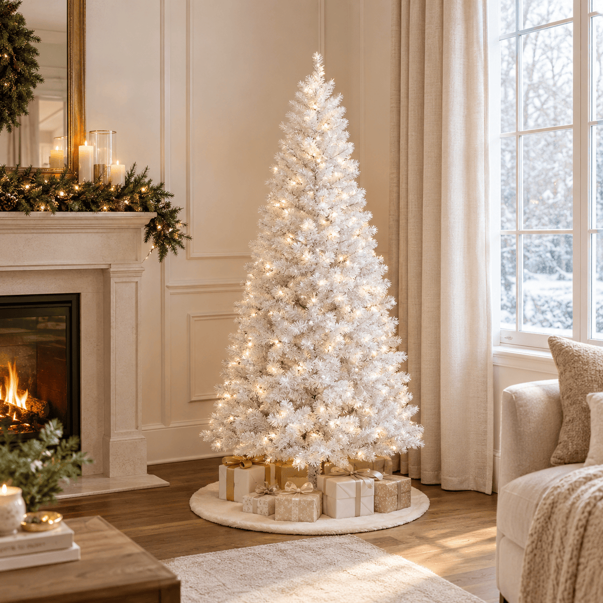 6' White Artificial Christmas Tree with 1,000 Tips, Unlit, Hinged