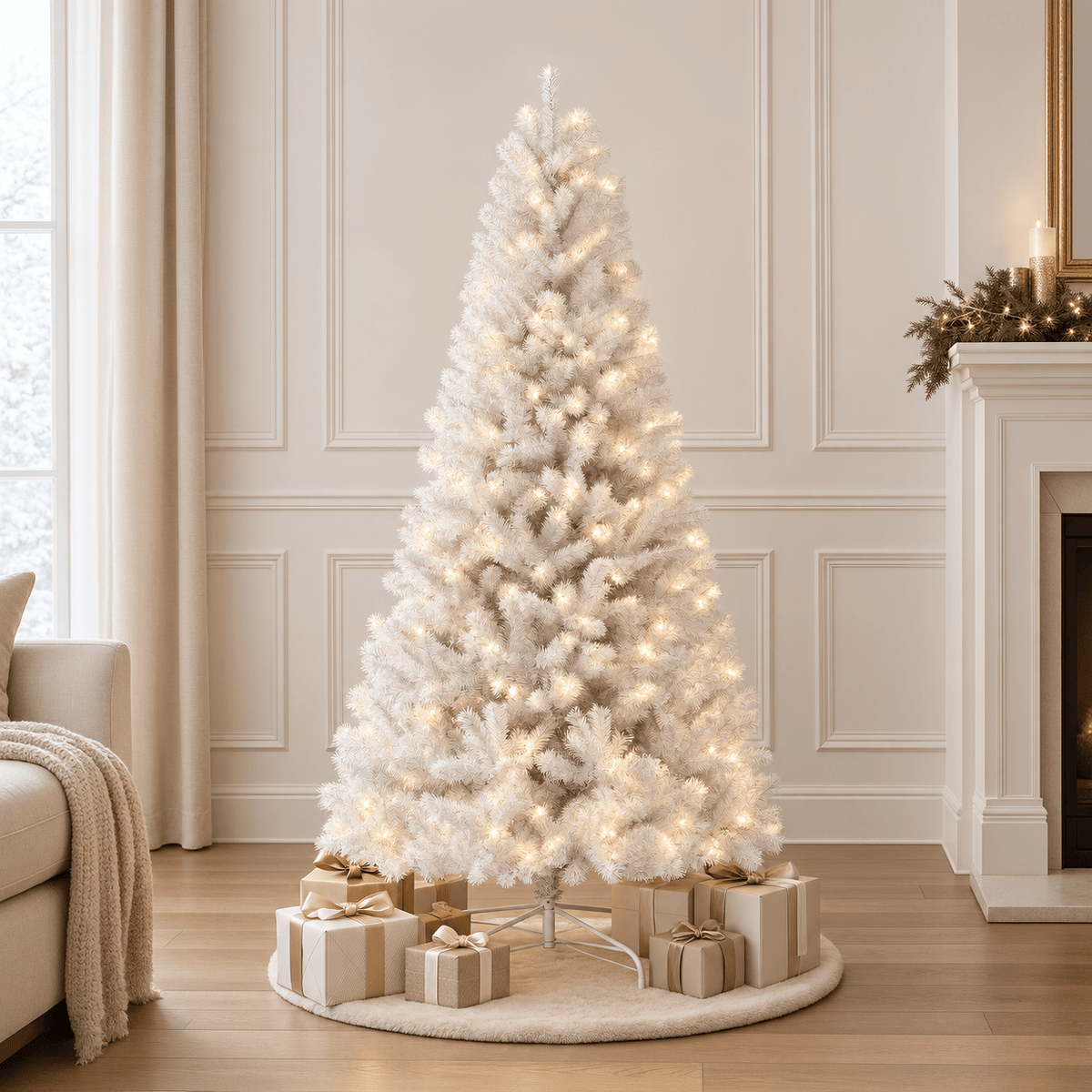 6' White Artificial Christmas Tree with 1,000 Tips, Unlit, Hinged