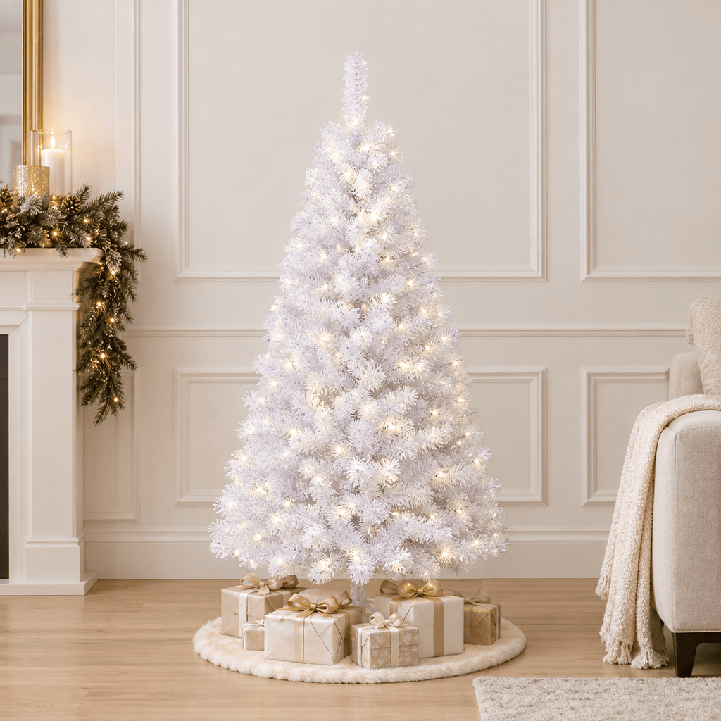 6' White Artificial PVC Christmas Tree with Metal Stand, 650 Tips