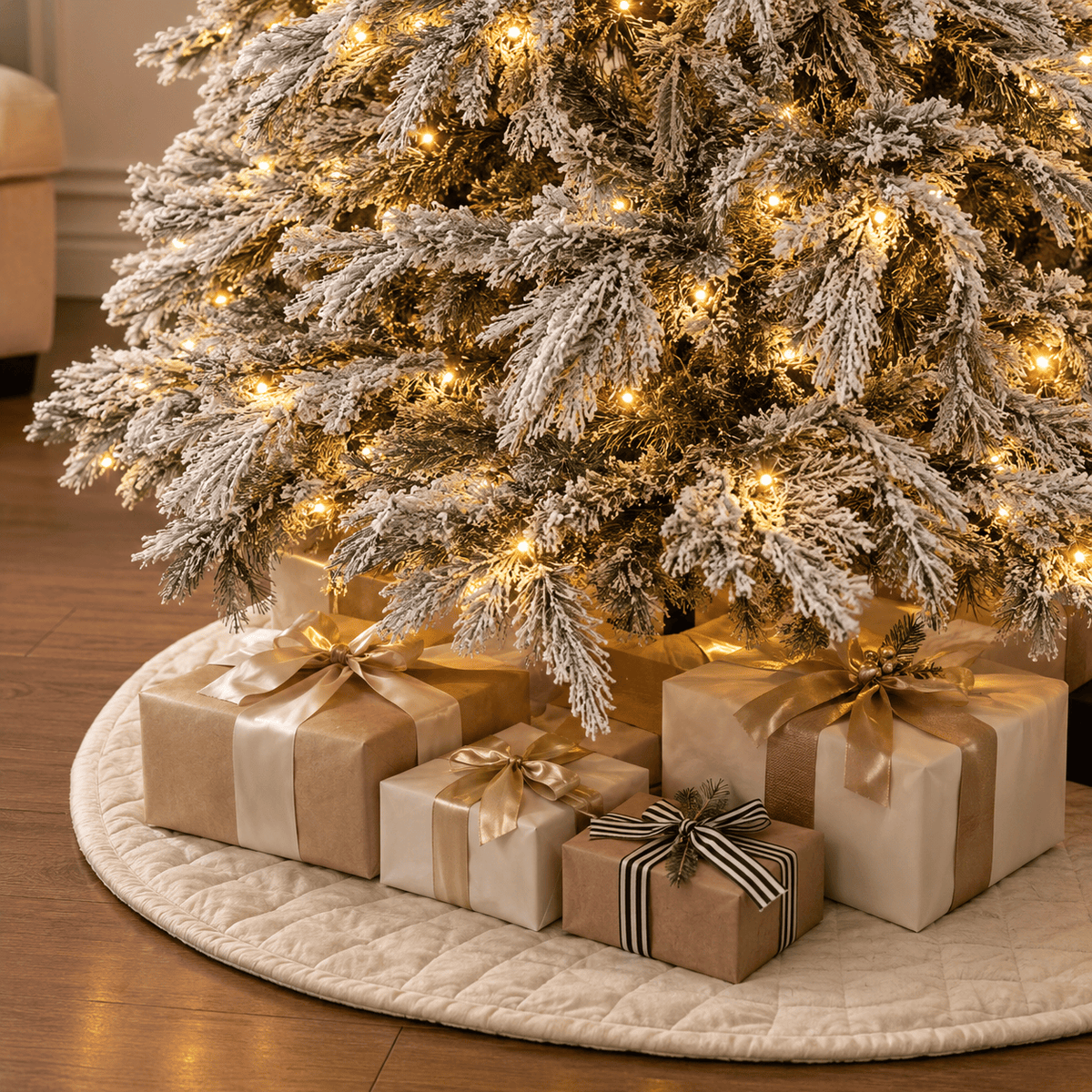 6' White Flocked Artificial Christmas Tree with 250 LED Lights, Hinged