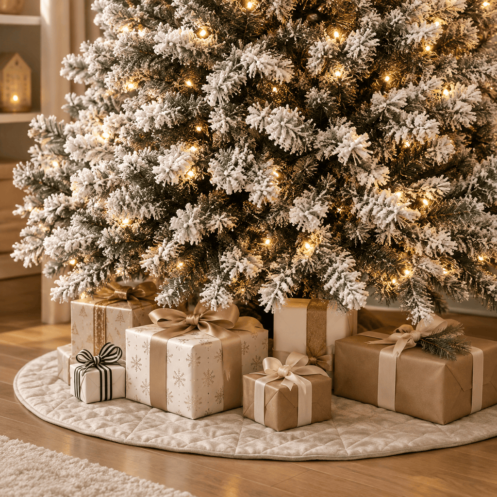 7.5' Snow Flocked Artificial Christmas Tree with 450 LED Lights, Hinge