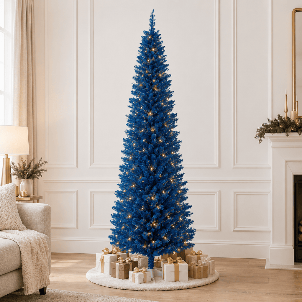 7' Blue Pencil Artificial Christmas Tree with 618 Tips & Plastic Stand