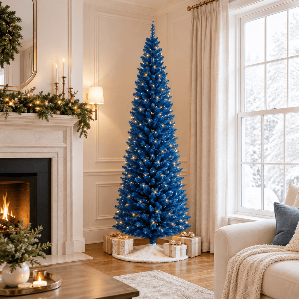 7' Blue Pencil Artificial Christmas Tree with 618 Tips & Plastic Stand