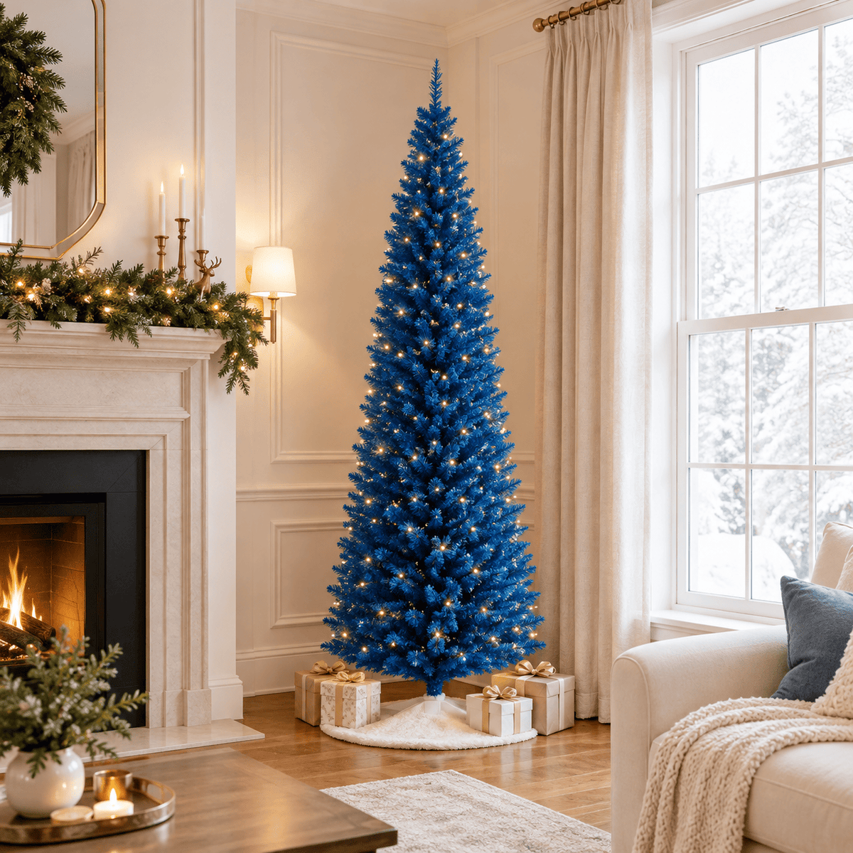 7' Blue Pencil Artificial Christmas Tree with 618 Tips & Plastic Stand