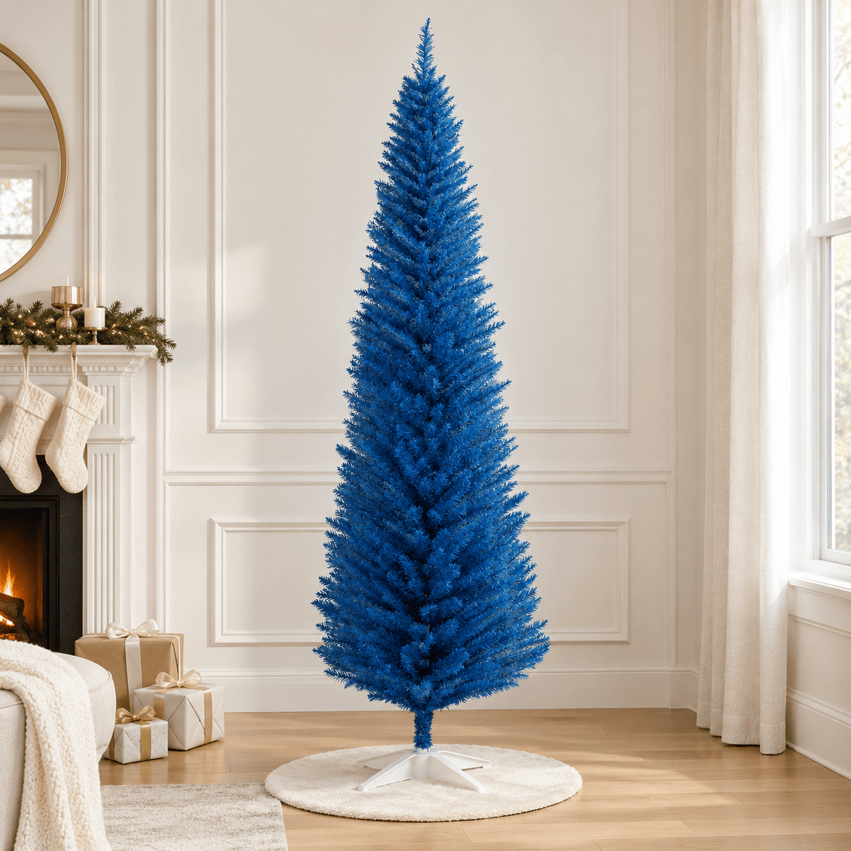 7' Blue Pencil Artificial Christmas Tree with 618 Tips & Plastic Stand