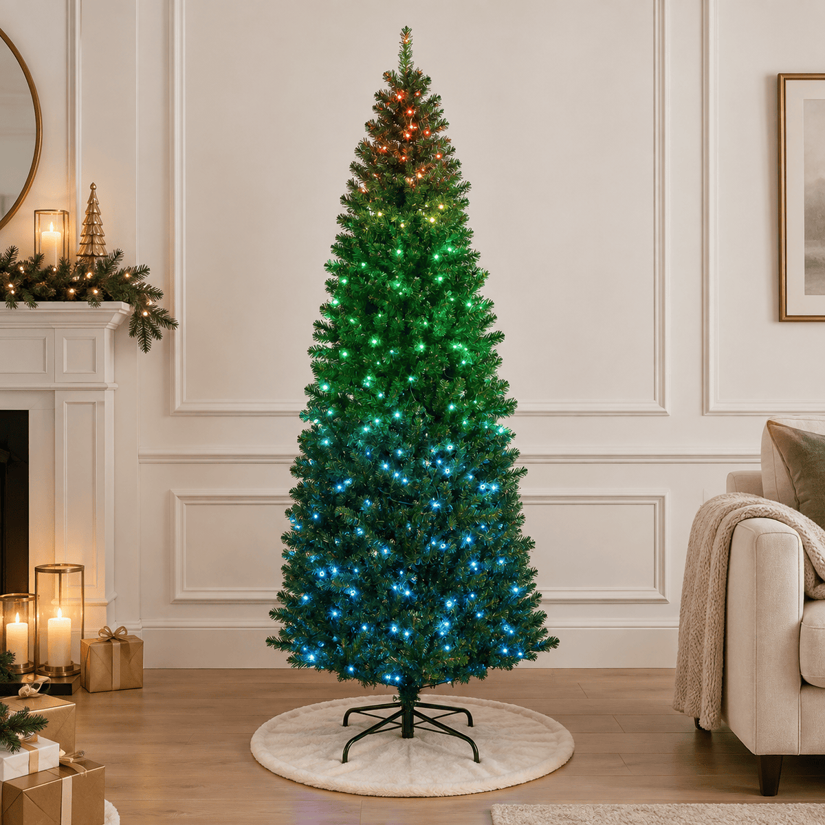 7' Green Pre-Lit Christmas Tree, 350 LED Lights, 12 Modes & Remote