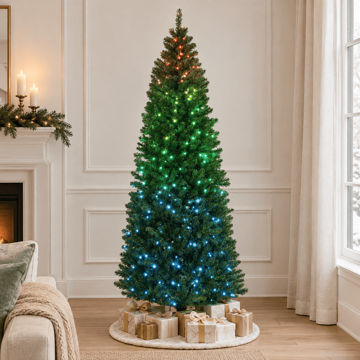 7' Green Pre-Lit Christmas Tree, 350 LED Lights, 12 Modes & Remote