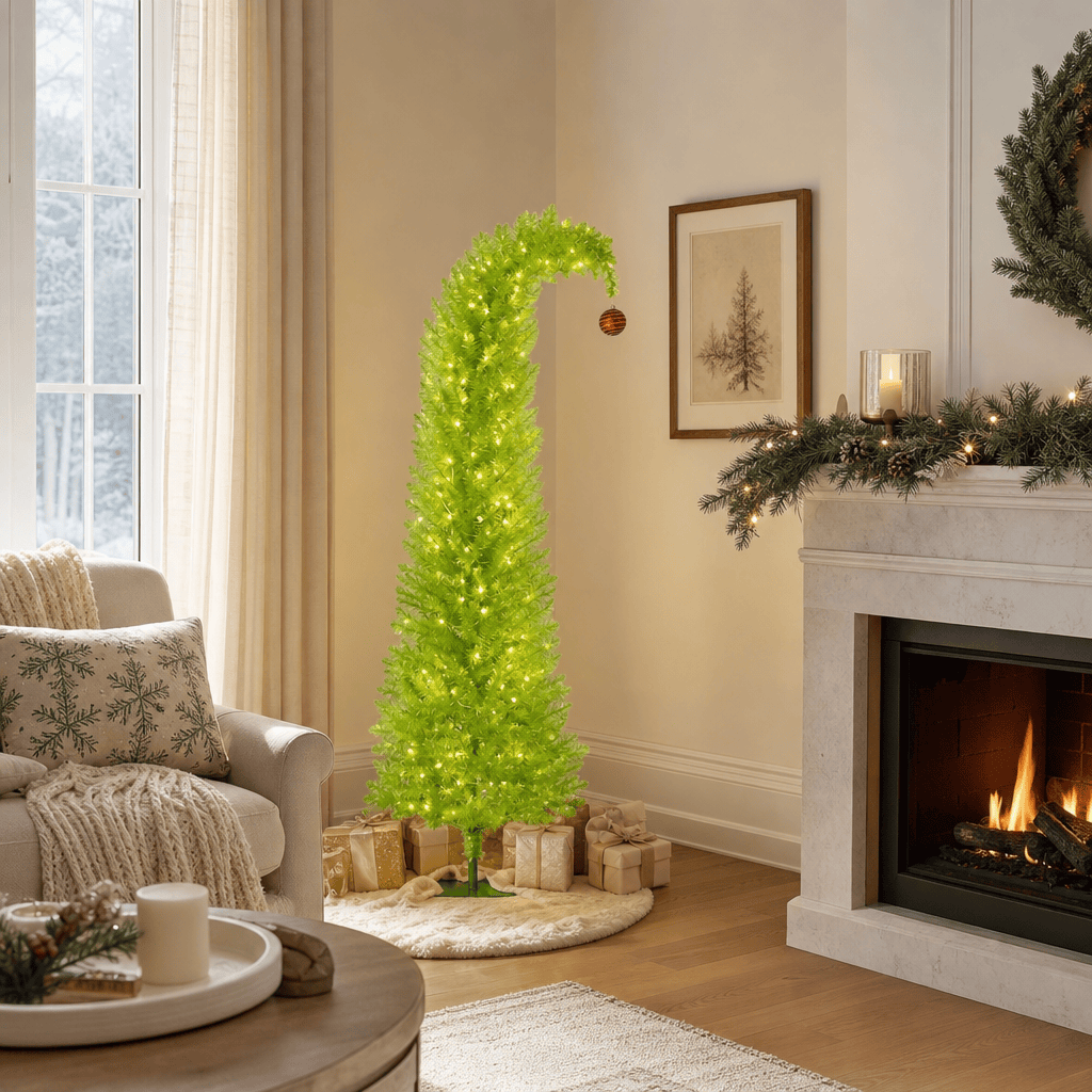 7' Whimsical Green Pre-Lit Christmas Tree, 628 Tips, 250 LED Lights