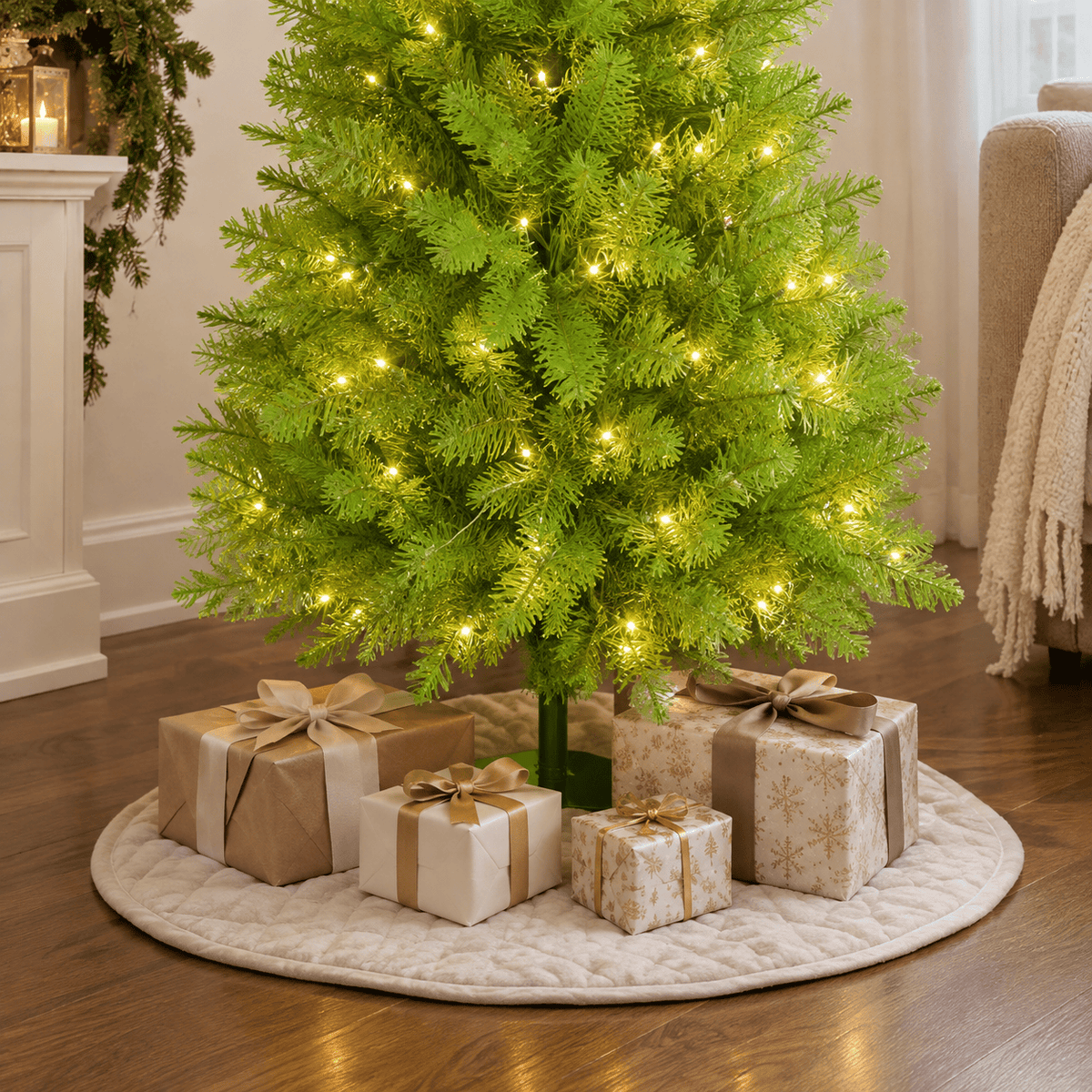 7' Whimsical Green Pre-Lit Christmas Tree, 628 Tips, 250 LED Lights
