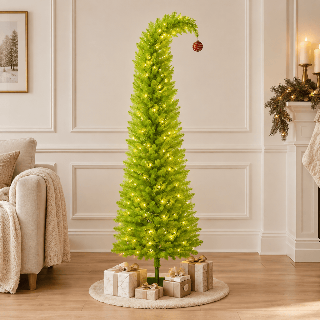 7' Whimsical Green Pre-Lit Christmas Tree, 628 Tips, 250 LED Lights