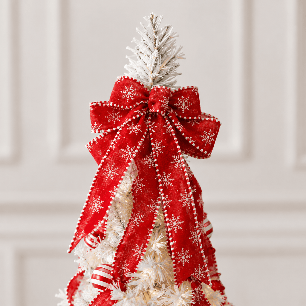 7' White Pre-Decorated Christmas Tree with 170 LED Lights & Red Orname