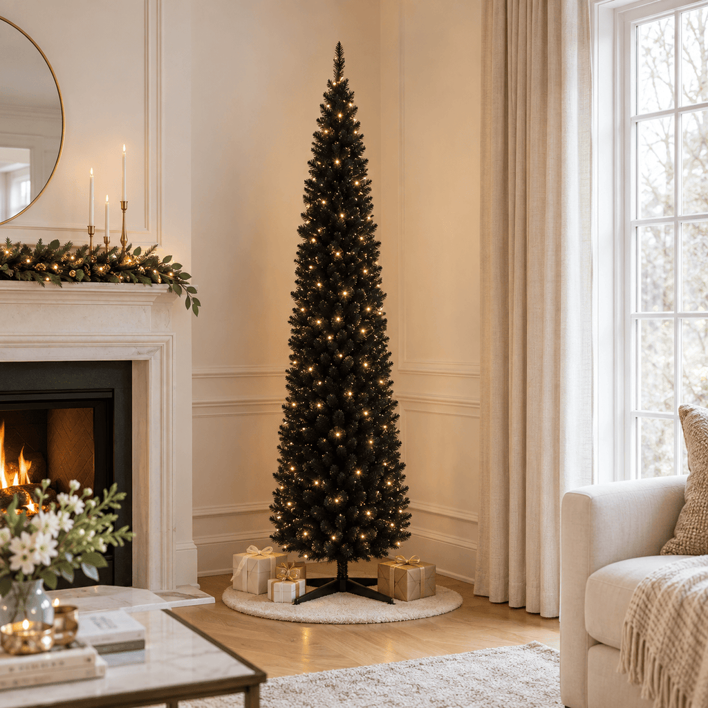 8' Black Pencil Christmas Tree with 618 Tips & Sturdy Stand