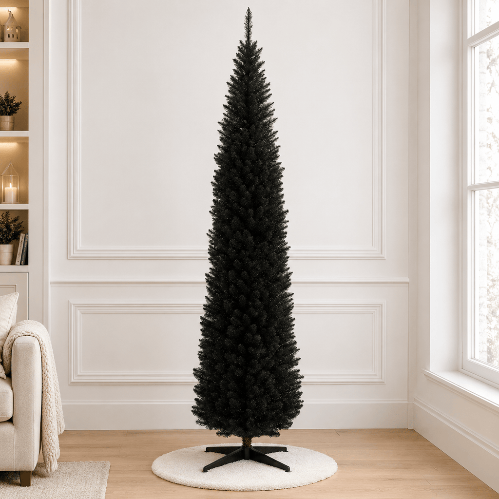 8' Black Pencil Christmas Tree with 618 Tips & Sturdy Stand