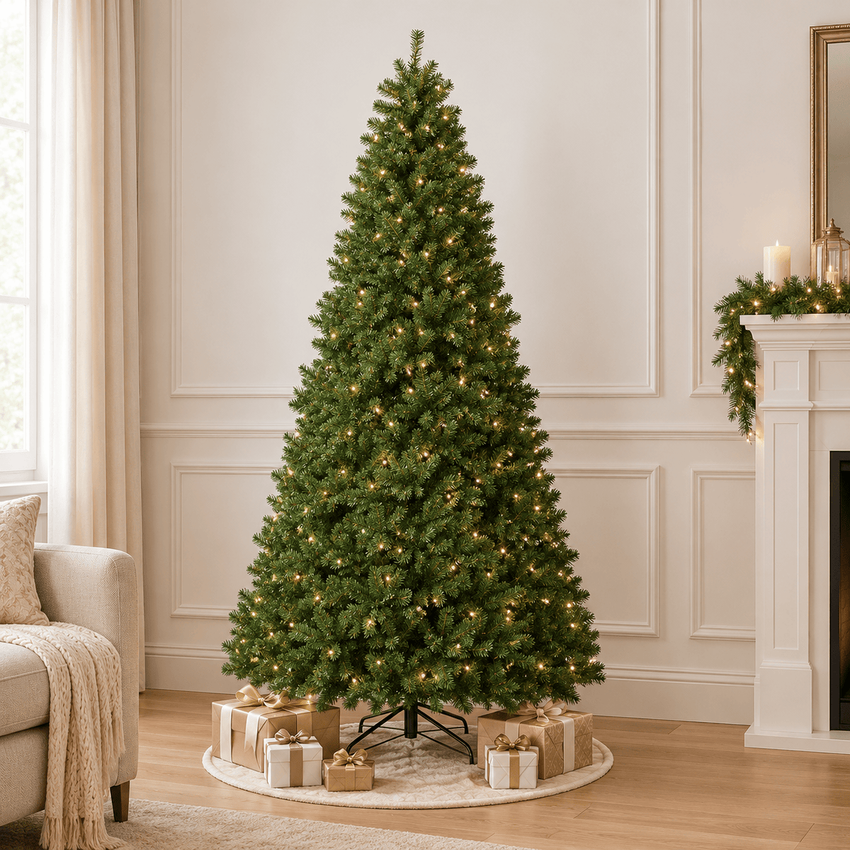 9' Pre-Lit Artificial Christmas Tree with 1,000 LED Lights, Hinged