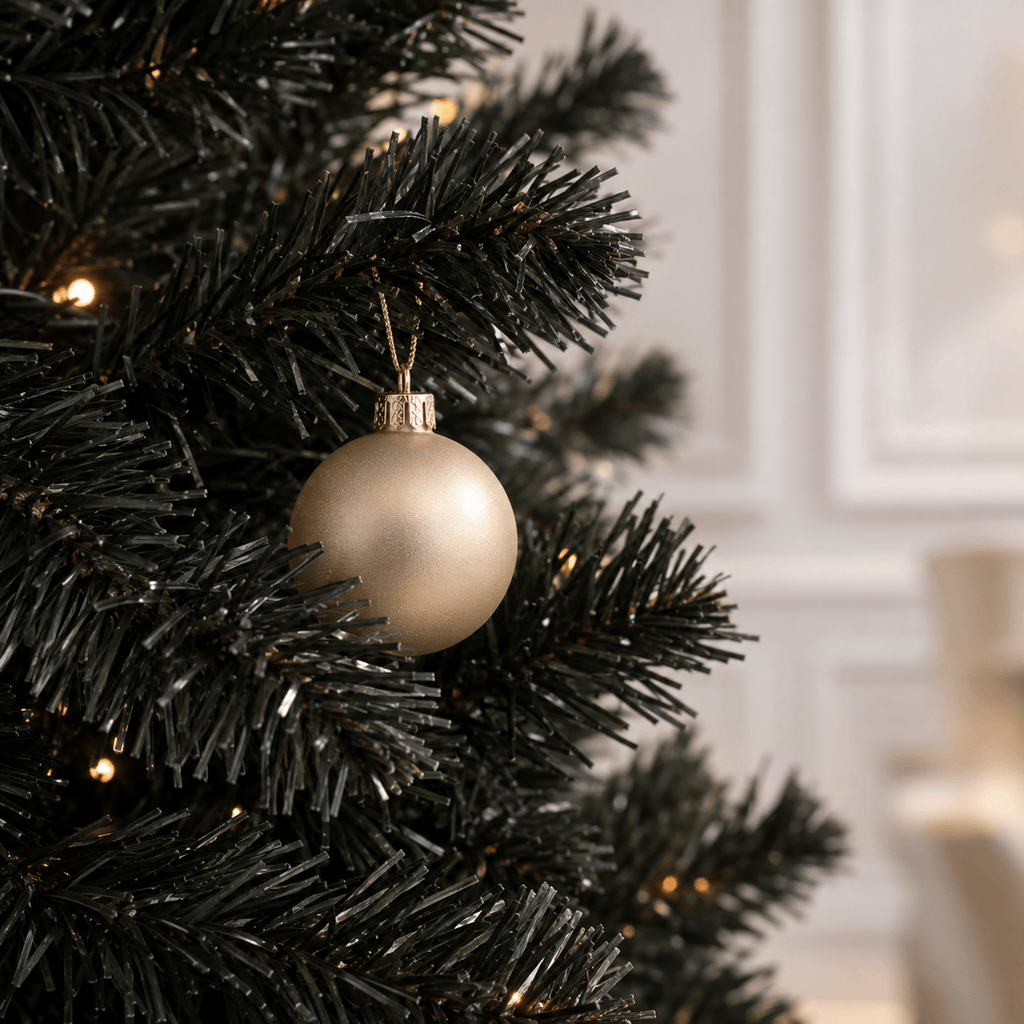 Black Artificial Christmas Tree with 250 Purple LED Lights, Hinged