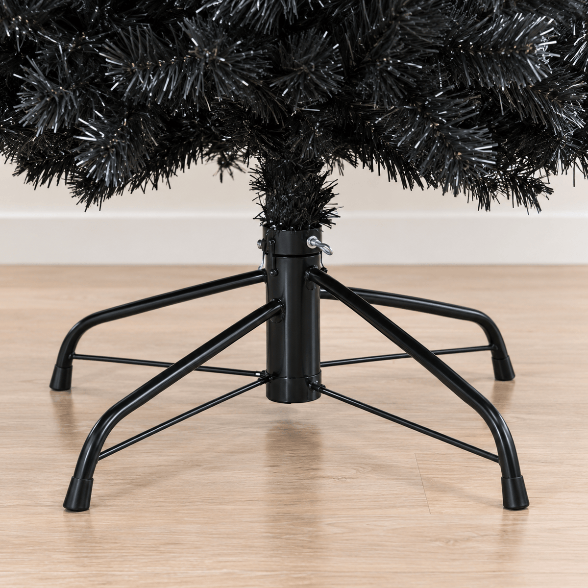 Black Artificial Christmas Tree with 250 Purple LED Lights, Hinged
