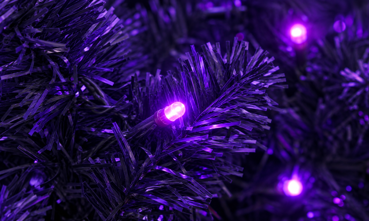 Black Artificial Christmas Tree with Pre-Lit Purple LED - Fullness
